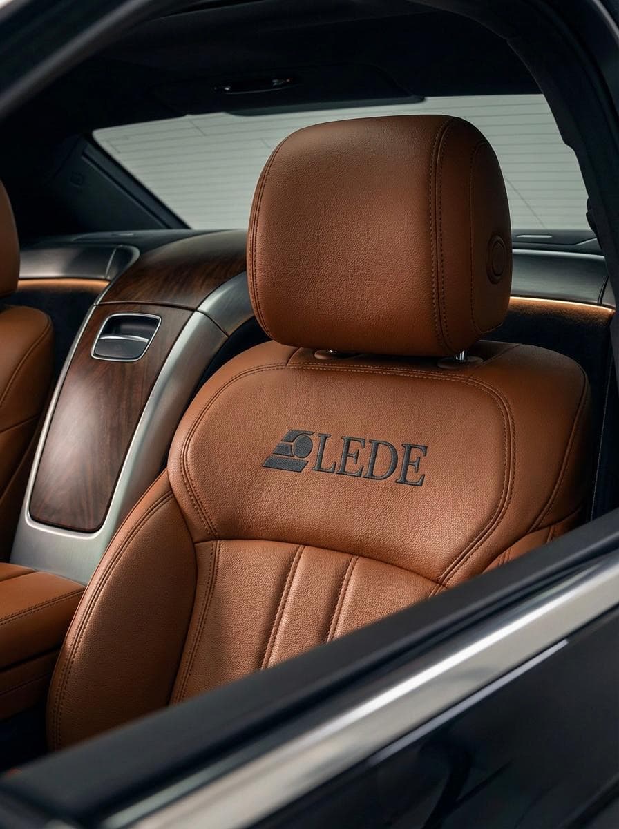 LEDE-branded tan leather luxury seat