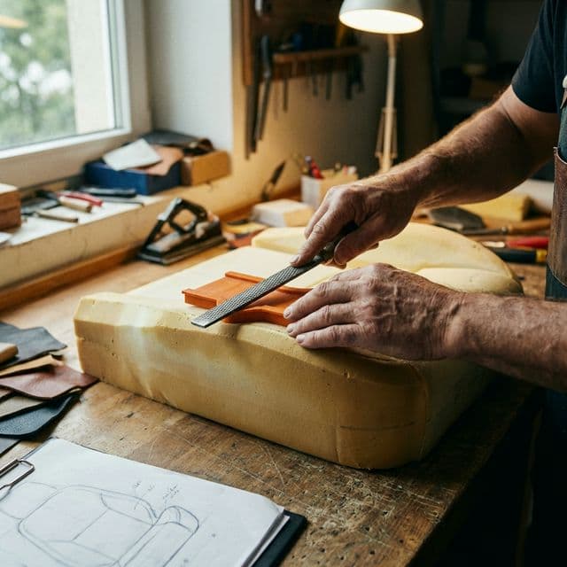 Craftsman hand-sculpting custom seat foam profile