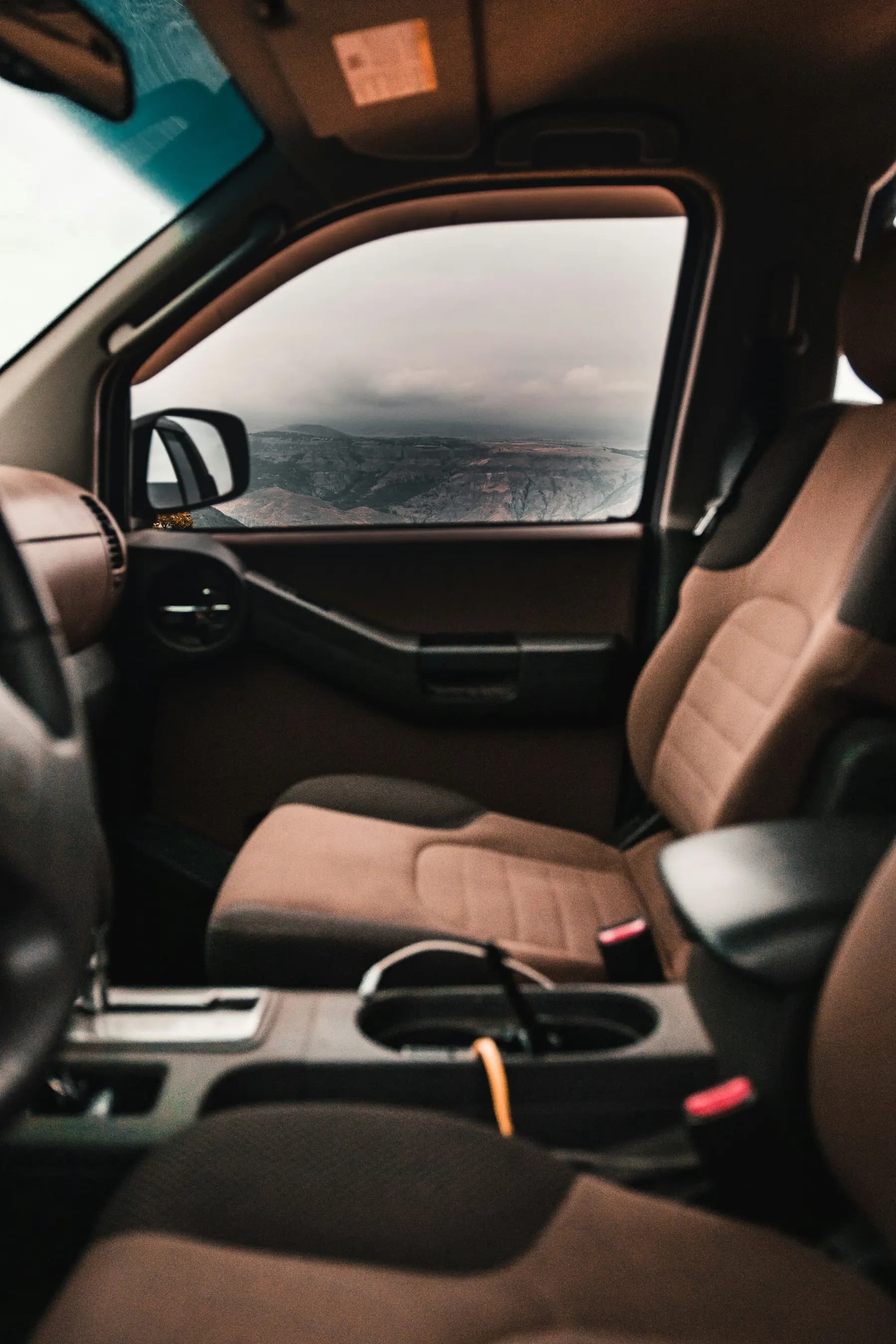 Vehicle interior viewed from inside the cabin